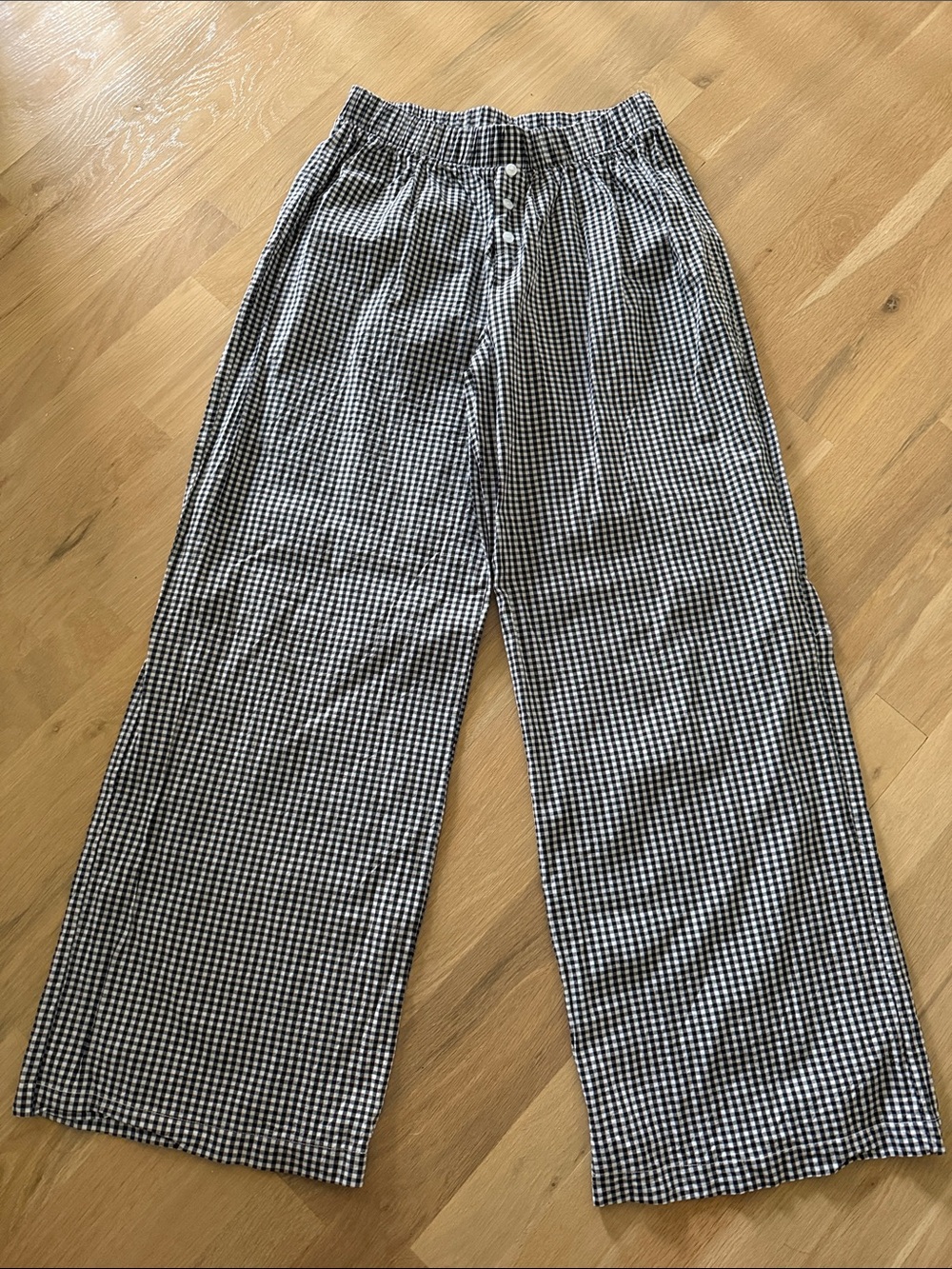 Blue Blush Black and White Gingham Wide-Leg Pants